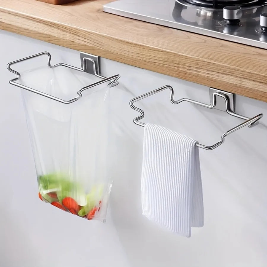 1PCS Ferroalloy Trash Rack, Closet Cabinet Door Trash Bag Holder, Kitchen Accessories,