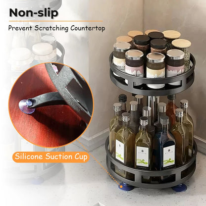 360°Rotation Spice Rack Organizer Jar Cans for Kitchen Accessories Non-Skid Carbon Steel Storage Tray for Seasonings and Spices