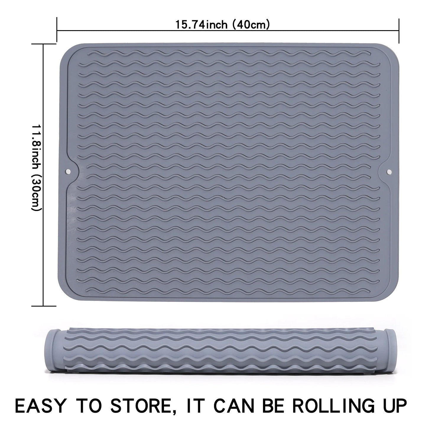 Silicone Dish Drying Mat, 40 X 30Cm - Large Dish Drying Mat, Counter Top Mat, Dish Draining Mat, Sink Mat, Large Silicone Trivet